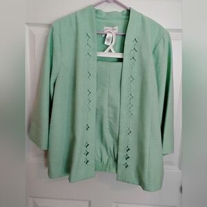 Alfred Dunner Light Green Cardigan with Cutout Details With Pants